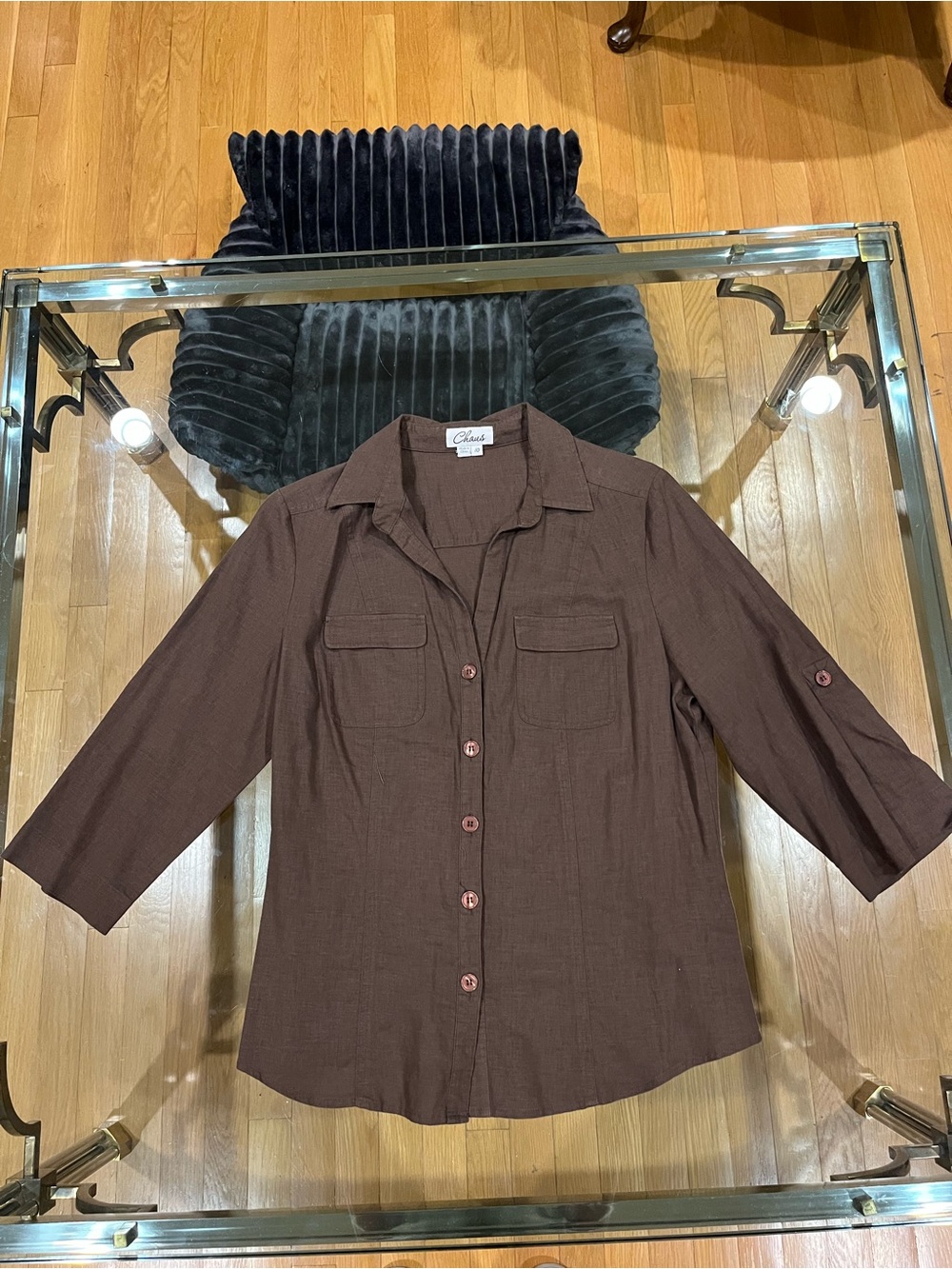 Chaus Brown Button-Front Linen Shirt & pants set